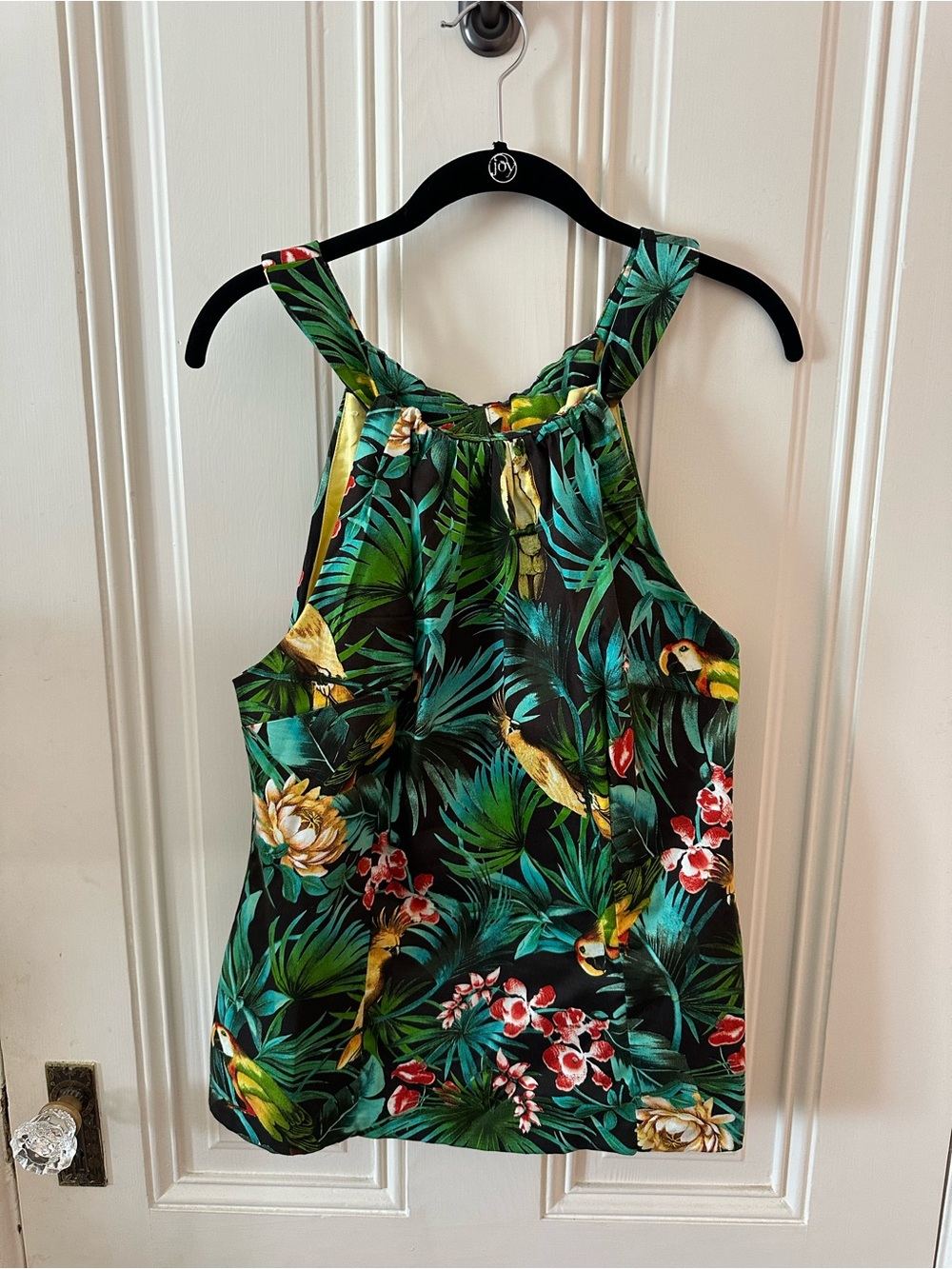 Pinup Couture Tropical Parrot Halter Tank Top in Green and Black